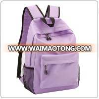 Wholesale hot sale purple plain canvas average size of backpack college girls